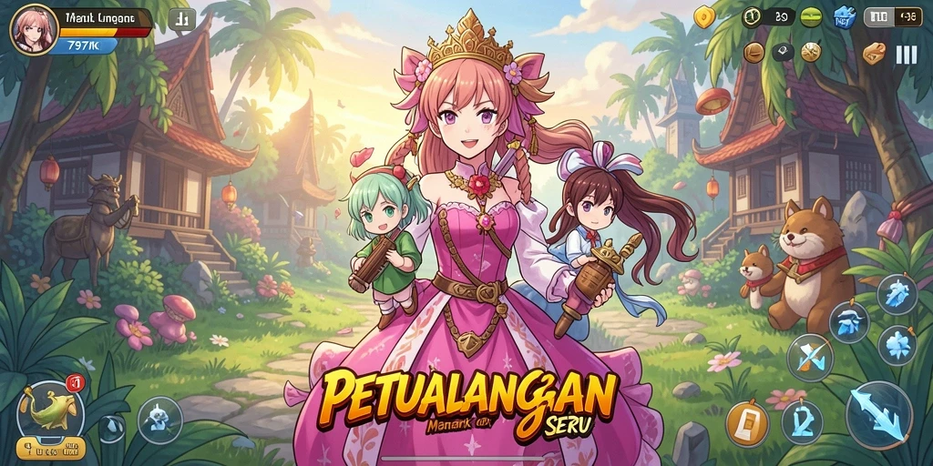 Tangkapan layar dari gameplay seru dalam 797K yang menunjukkan karakter Anime.