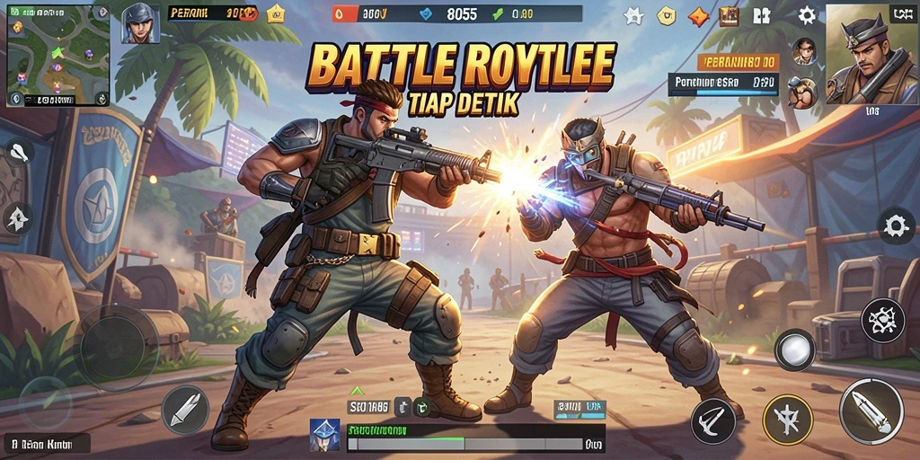 Gameplay aksi seru dalam 8055 dengan pemain berjuang untuk bertahan hidup.