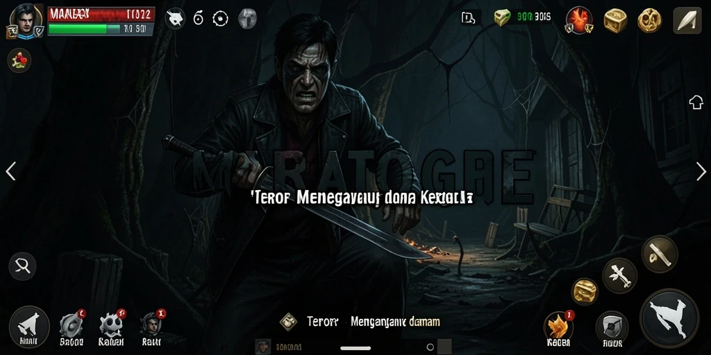 Screenshot gameplay MARIATOGEL dengan suasana menyeramkan dan menegangkan.